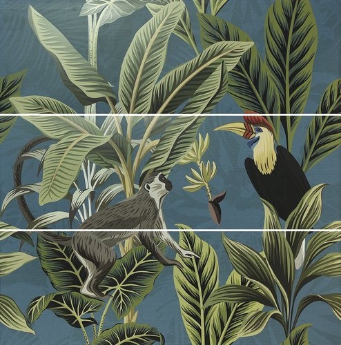 APE Ceramica Silk Декор Set (3) Abc Toucan Blue 40х120