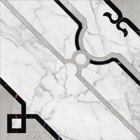 Kerranova Marble Trend Декор керамогранит Гидрорезка Carrara 60x60 Матовый d01 K-1000/MR/d01-cut/600x600x10