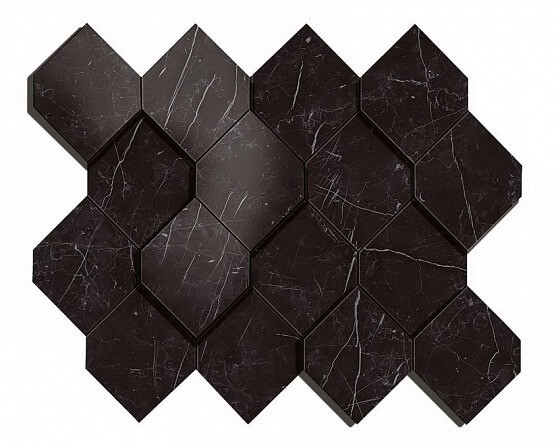 Atlas Concorde Marvel Stone Marvel Nero Marquina Mosaico Esagono 3D