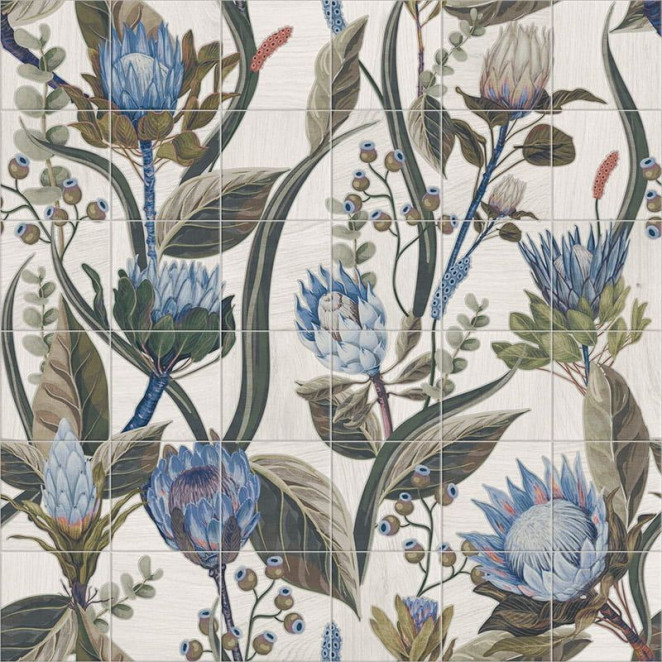 Mainzu Murales Mural Blue Leaves 20x20 (комп/36шт)