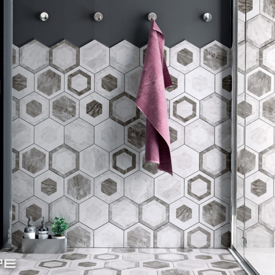 Equipe Bardiglio Hexagon Decor Geo (несколько вариантов паттерна) 17,5x20